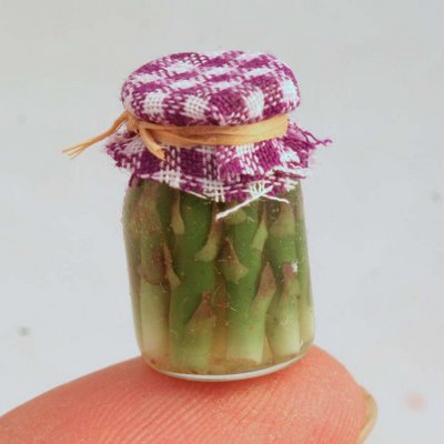 CDHM Artisan Linda Cummings, IGMA Fellow, of Lins Minis's Miniatures 1:12 dollhouse miniature Pickled Fruits and Vegetables