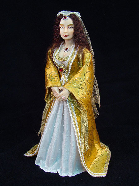 Tudor doll in 12th scale, hand sculpted and dressed by CDHM Artisan Deborah Mackie of Whitehorse Studio