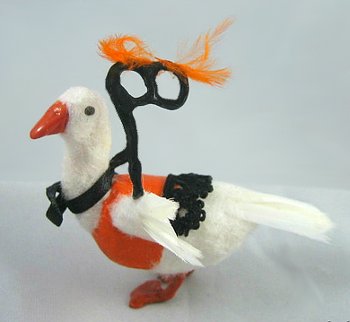 One of a kind dressed goose.  He's ready to take a walk in the dollhouse setting by CDHM Artisan Malinik Miniatures