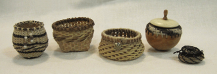 OOAK 1:12 scale dollhouse miniature baskets submission works to IGMA by CDHM Artisan Monica Graham, IGMA Artisan, of M-M-Minis