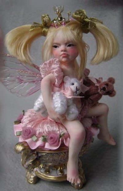 CDHM Gallery of Judy Raley of Once We Were Faeries making one of a kind hand sculpted fairies, collectible art dolls, mermaids, pixies and frogs, dressed and wigged dolls