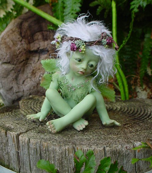 CDHM Gallery of Judy Raley of Once We Were Faeries making one of a kind hand sculpted fairies, collectible art dolls, mermaids, pixies and frogs, dressed and wigged dolls