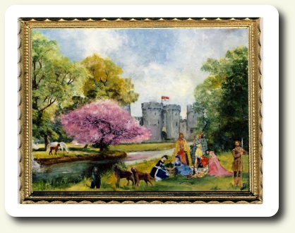 Scottish Castle original painting in dollhouse miniature scale