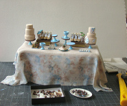 CDHM artisan Stephanie Kilgast created this dollhouse food table with food for a commission
