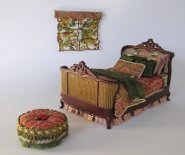 CDHM artisan Natalie Brooks of Casbah Miniatures creates hand dressed beds in 1/12 scale
