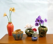 CDHM artisan Joyce Barmore Sterk of Mostly Art Miniatures creates hand thrown pottery in 1:12 scale