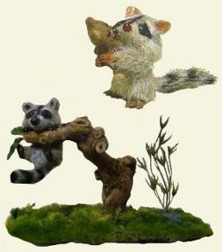 CDHM Artisan Kristy Taylor creates 1:12 scale, hand sculpted furred animals like racoons in scale miniature