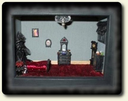 CDHM Artisan Melissa Hart of Midnights Dream Miniatures creates haunted and spooky in dollhouse miniature scale