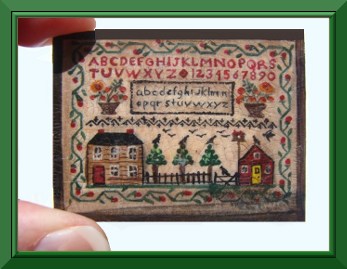 CDHM Artisan Katie Arthur creates 1:12 hand stitched tapestries and other petit point dollhouse miniature scale art work