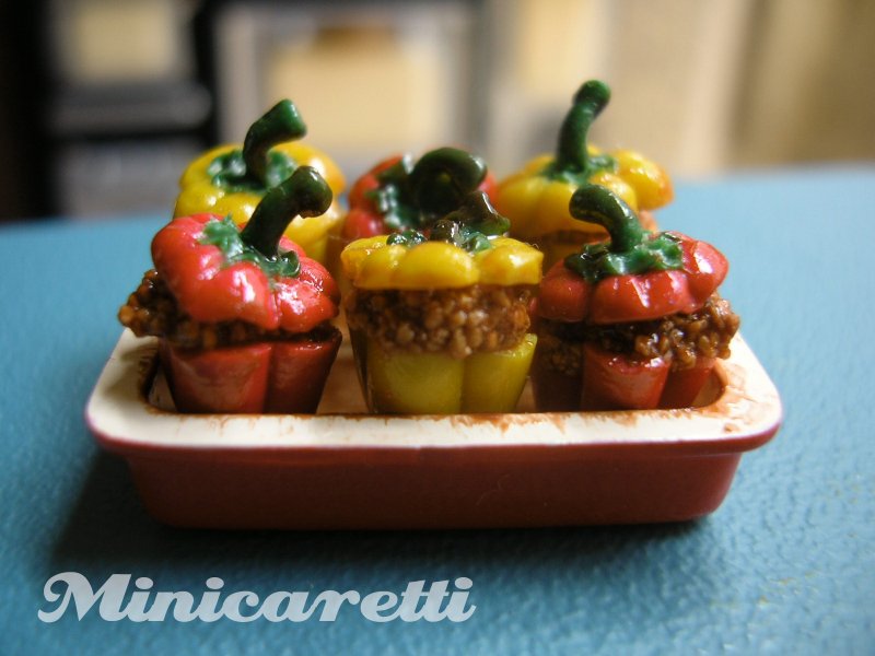 Handsculpted fimo foodstuffed peppers 1 12 scale Ah summer