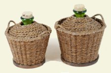 Wicker container filled with wine for dollhouse miniature by IGMA Fellow MiniCris by Cristina Minischetti