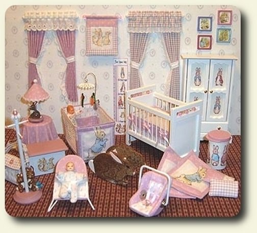 CDHM category feature, CDHM Artisan Susan Jerabek of Mini Crafters builds and creates dollhouse miniature nursery furniture, strollers and accessories in 1/12 scale
