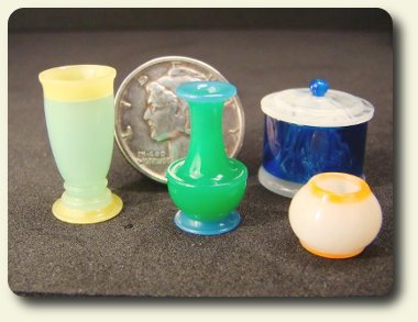 CDHM artisan and IGMA Fellow Bill Helmer, miniature hand turned dollhouse miniature vases, bowls, cake stands, combs and mirrors in 1/12 scale