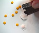 Inserting the egg yokes onto the egg whites to create the dollhouse miniature eggs