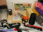 Supplies to create a 1:12 dollhouse doll or dolls hat Basic tools used to make a miniature dolls hat in 1/12 scale