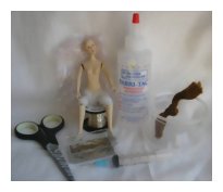 Materials and tools  used to wig a doll or fairy